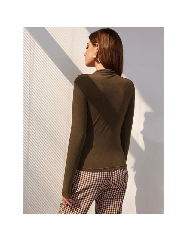High-necked Design Feels Pleated Streetwear T-shirt Joker Long Sleeve Top T-shirt For Women ZY1068