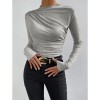 Solid Color Long Sleeve T-shirt Slim Bottoming Femme Joker Pleated Design T-shirt Top ZY1007