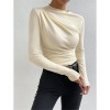 Solid Color Long Sleeve T-shirt Slim Bottoming Femme Joker Pleated Design T-shirt Top ZY1007