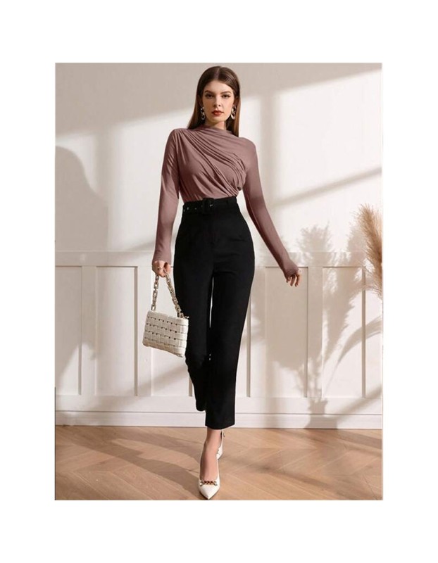High-necked Design Feels Pleated Streetwear T-shirt Joker Long Sleeve Top T-shirt For Women ZY1068