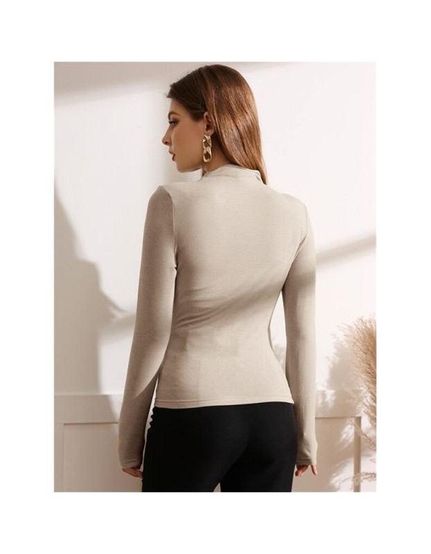 High-necked Design Feels Pleated Streetwear T-shirt Joker Long Sleeve Top T-shirt For Women ZY1068