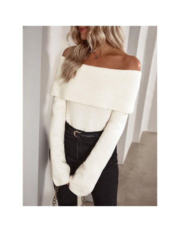 Boat Neck Slim-fit Fashion Sexy Knitted Sweater Long-Sleeved Women's Sweaters ZY1016
