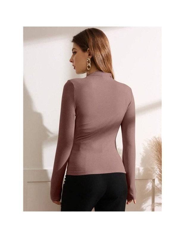 High-necked Design Feels Pleated Streetwear T-shirt Joker Long Sleeve Top T-shirt For Women ZY1068