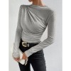 Solid Color Long Sleeve T-shirt Slim Bottoming Femme Joker Pleated Design T-shirt Top ZY1007