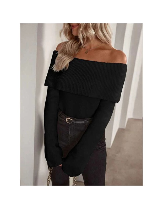 Boat Neck Slim-fit Fashion Sexy Knitted Sweater Long-Sleeved Women's Sweaters ZY1016
