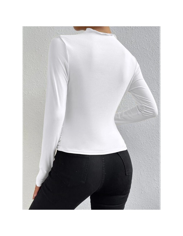 Solid Color Long Sleeve T-shirt Slim Bottoming Femme Joker Pleated Design T-shirt Top ZY1007