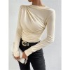 Solid Color Long Sleeve T-shirt Slim Bottoming Femme Joker Pleated Design T-shirt Top ZY1007