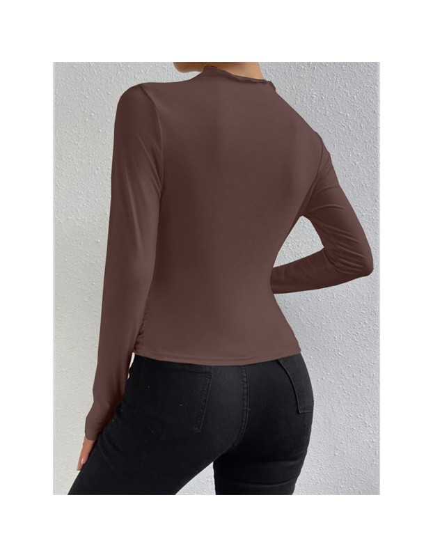 Solid Color Long Sleeve T-shirt Slim Bottoming Femme Joker Pleated Design T-shirt Top ZY1007