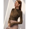 High-necked Design Feels Pleated Streetwear T-shirt Joker Long Sleeve Top T-shirt For Women ZY1068