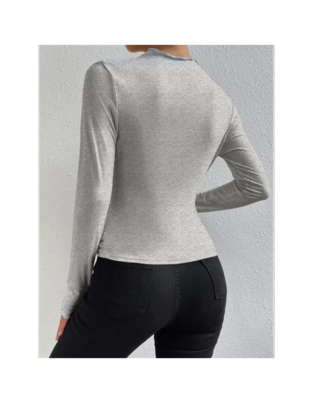 Solid Color Long Sleeve T-shirt Slim Bottoming Femme Joker Pleated Design T-shirt Top ZY1007