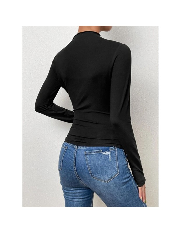 Solid Color Long Sleeve T-shirt Slim Bottoming Femme Joker Pleated Design T-shirt Top ZY1007