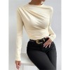 Solid Color Long Sleeve T-shirt Slim Bottoming Femme Joker Pleated Design T-shirt Top ZY1007