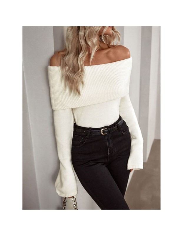 Boat Neck Slim-fit Fashion Sexy Knitted Sweater Long-Sleeved Women's Sweaters ZY1016