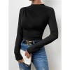 Solid Color Long Sleeve T-shirt Slim Bottoming Femme Joker Pleated Design T-shirt Top ZY1007