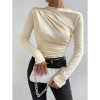 Solid Color Long Sleeve T-shirt Slim Bottoming Femme Joker Pleated Design T-shirt Top ZY1007