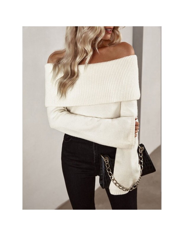 Boat Neck Slim-fit Fashion Sexy Knitted Sweater Long-Sleeved Women's Sweaters ZY1016