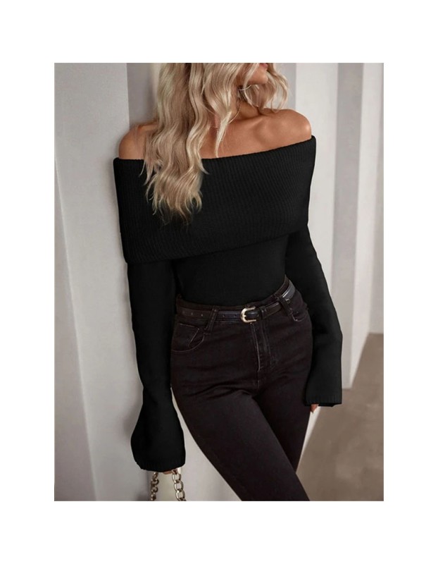Boat Neck Slim-fit Fashion Sexy Knitted Sweater Long-Sleeved Women's Sweaters ZY1016