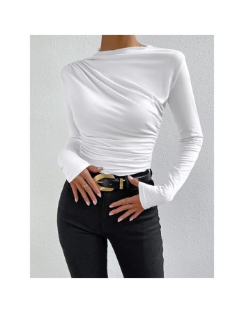 Solid Color Long Sleeve T-shirt Slim Bottoming Femme Joker Pleated Design T-shirt Top ZY1007