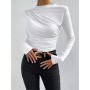 Solid Color Long Sleeve T-shirt Slim Bottoming Femme Joker Pleated Design T-shirt Top ZY1007