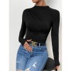 Solid Color Long Sleeve T-shirt Slim Bottoming Femme Joker Pleated Design T-shirt Top ZY1007
