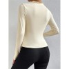 Solid Color Long Sleeve T-shirt Slim Bottoming Femme Joker Pleated Design T-shirt Top ZY1007