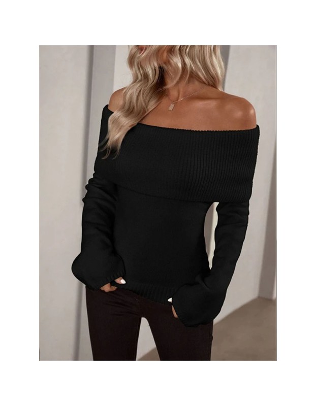 Boat Neck Slim-fit Fashion Sexy Knitted Sweater Long-Sleeved Women's Sweaters ZY1016