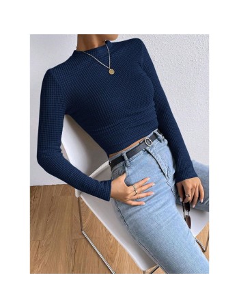Wholesale Undershirt Slim Fit Vintage T-shirt Plaid Round T-shirts Women Pleated Top ZY1052