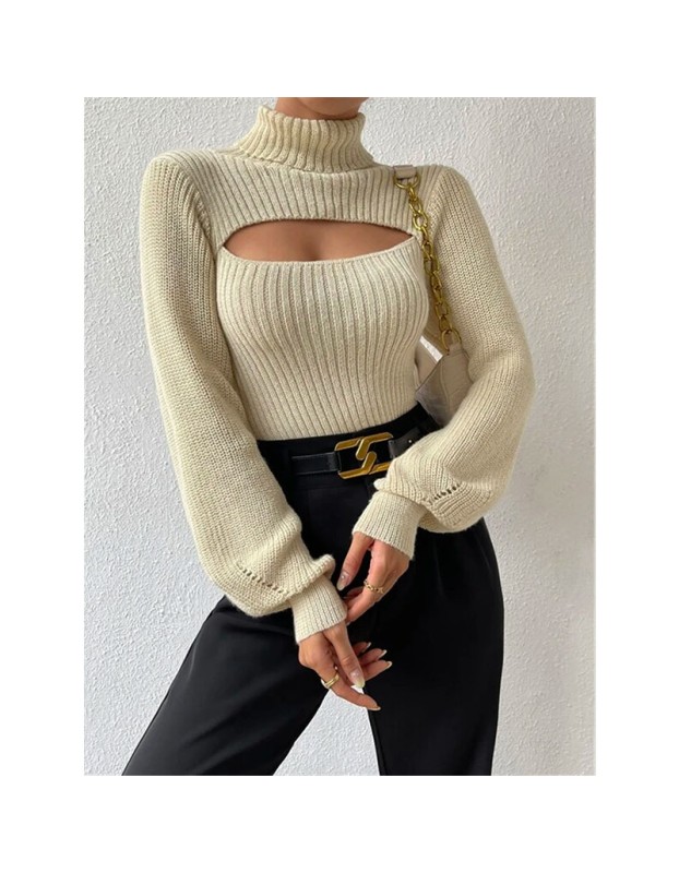 Slim Versatile Sweater Women High-necked Openwork Knitted Sexy Long-Sleeved Sweaters ZY1019