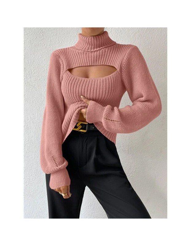 Slim Versatile Sweater Women High-necked Openwork Knitted Sexy Long-Sleeved Sweaters ZY1019