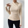 Black T-shirt Cross Collar Slim Ladies Sweater Undershirts Joker Pleated Woman T-shirt  ZY1033
