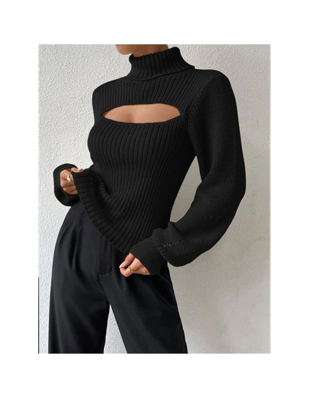 Slim Versatile Sweater Women High-necked Openwork Knitted Sexy Long-Sleeved Sweaters ZY1019