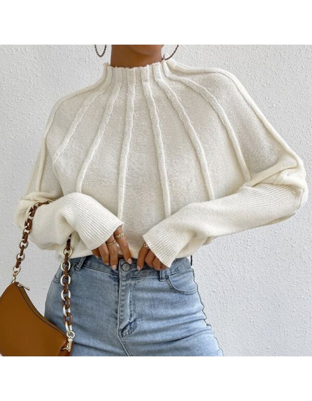 Half High Necked Women's Sweater Set Solid Color Hooded Bat Sleeve Custom Sweater Outside ZY1030
