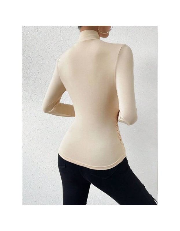 Black T-shirt Cross Collar Slim Ladies Sweater Undershirts Joker Pleated Woman T-shirt  ZY1033