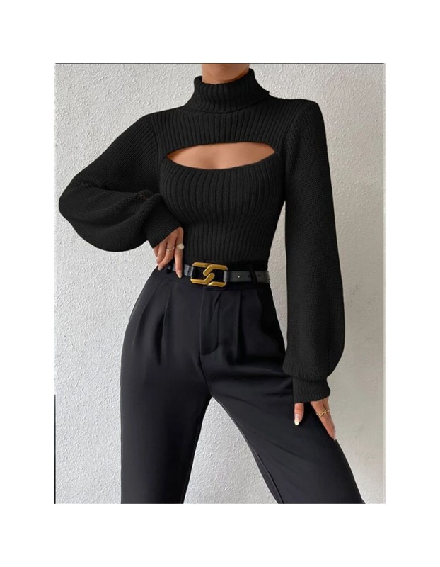 Slim Versatile Sweater Women High-necked Openwork Knitted Sexy Long-Sleeved Sweaters ZY1019