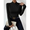 Black T-shirt Cross Collar Slim Ladies Sweater Undershirts Joker Pleated Woman T-shirt  ZY1033