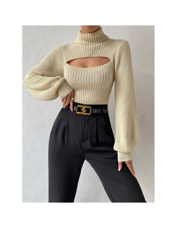 Slim Versatile Sweater Women High-necked Openwork Knitted Sexy Long-Sleeved Sweaters ZY1019