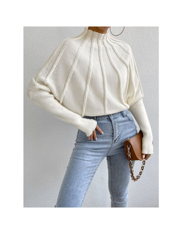 Half High Necked Women's Sweater Set Solid Color Hooded Bat Sleeve Custom Sweater Outside ZY1030