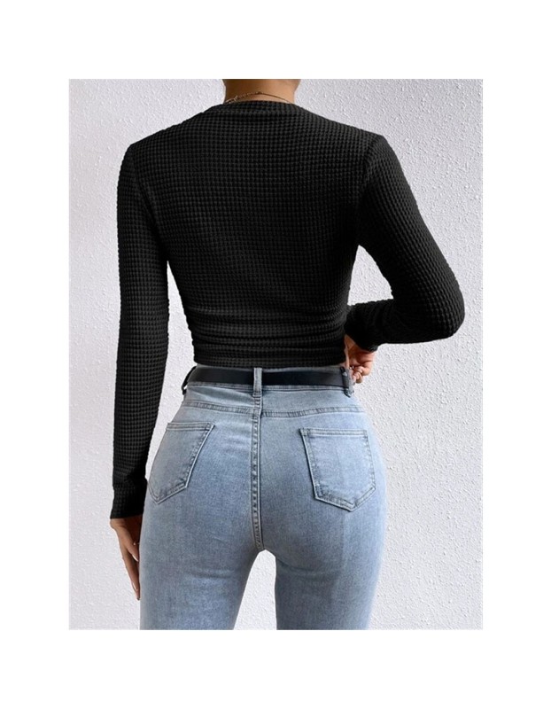 Wholesale Undershirt Slim Fit Vintage T-shirt Plaid Round T-shirts Women Pleated Top ZY1052