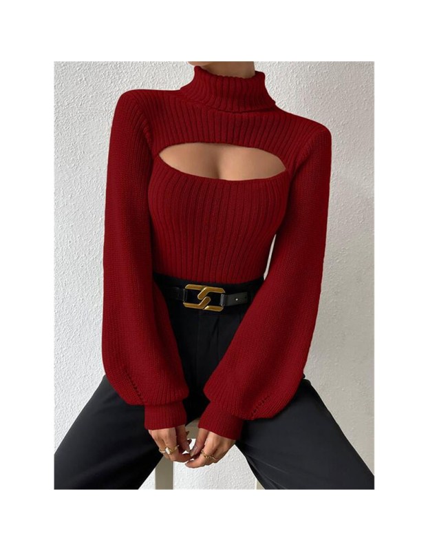 Slim Versatile Sweater Women High-necked Openwork Knitted Sexy Long-Sleeved Sweaters ZY1019