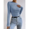 Wholesale Undershirt Slim Fit Vintage T-shirt Plaid Round T-shirts Women Pleated Top ZY1052