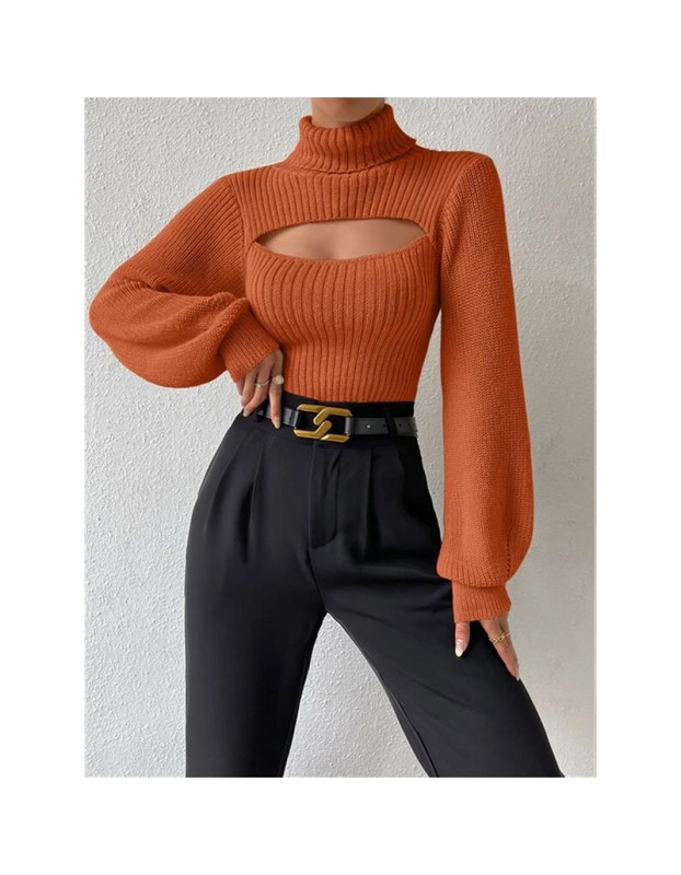 Slim Versatile Sweater Women High-necked Openwork Knitted Sexy Long-Sleeved Sweaters ZY1019
