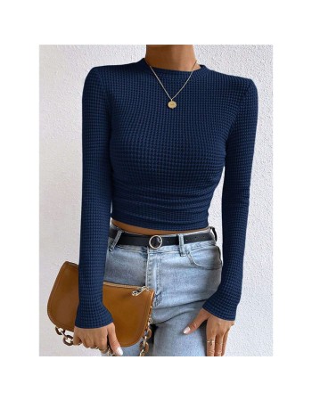 Wholesale Undershirt Slim Fit Vintage T-shirt Plaid Round T-shirts Women Pleated Top ZY1052