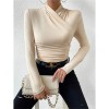 Black T-shirt Cross Collar Slim Ladies Sweater Undershirts Joker Pleated Woman T-shirt  ZY1033