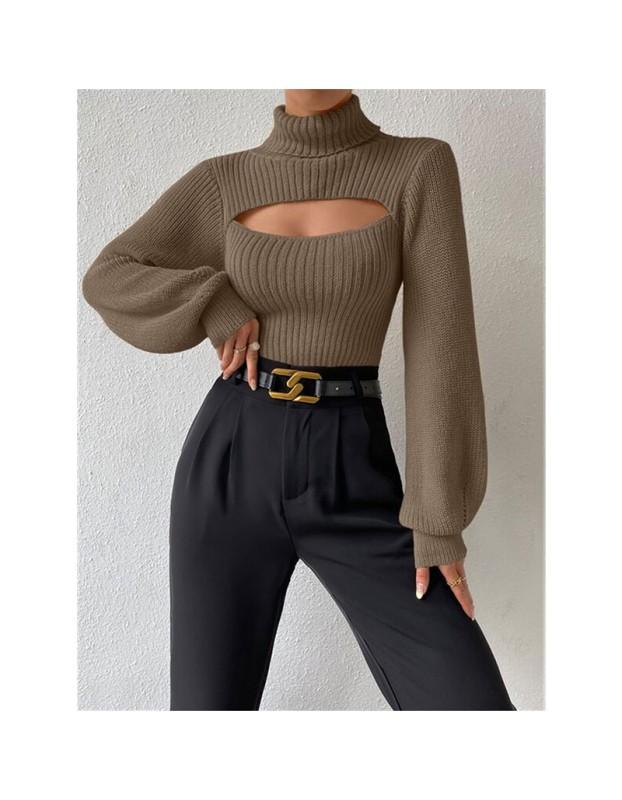 Slim Versatile Sweater Women High-necked Openwork Knitted Sexy Long-Sleeved Sweaters ZY1019