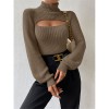 Slim Versatile Sweater Women High-necked Openwork Knitted Sexy Long-Sleeved Sweaters ZY1019