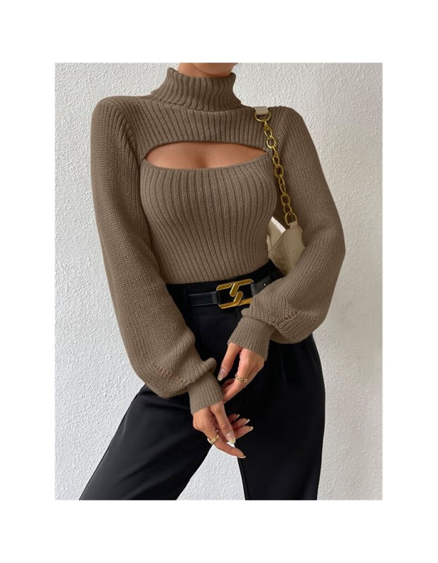 Slim Versatile Sweater Women High-necked Openwork Knitted Sexy Long-Sleeved Sweaters ZY1019