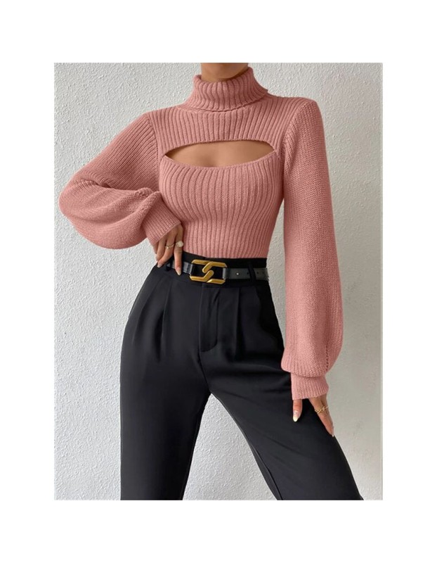 Slim Versatile Sweater Women High-necked Openwork Knitted Sexy Long-Sleeved Sweaters ZY1019