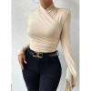 Black T-shirt Cross Collar Slim Ladies Sweater Undershirts Joker Pleated Woman T-shirt  ZY1033