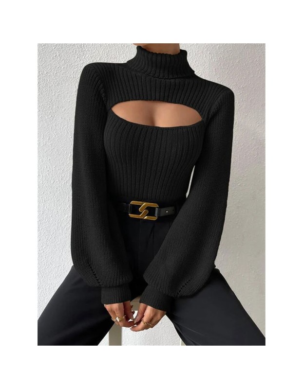 Slim Versatile Sweater Women High-necked Openwork Knitted Sexy Long-Sleeved Sweaters ZY1019