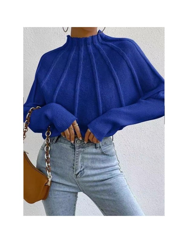Half High Necked Women's Sweater Set Solid Color Hooded Bat Sleeve Custom Sweater Outside ZY1030